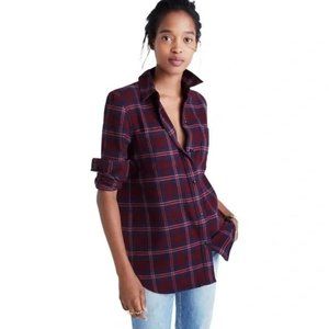 Madewell Women's Ex-Boyfriend Classic Maroon Red Jensen Plaid Button Up Medium